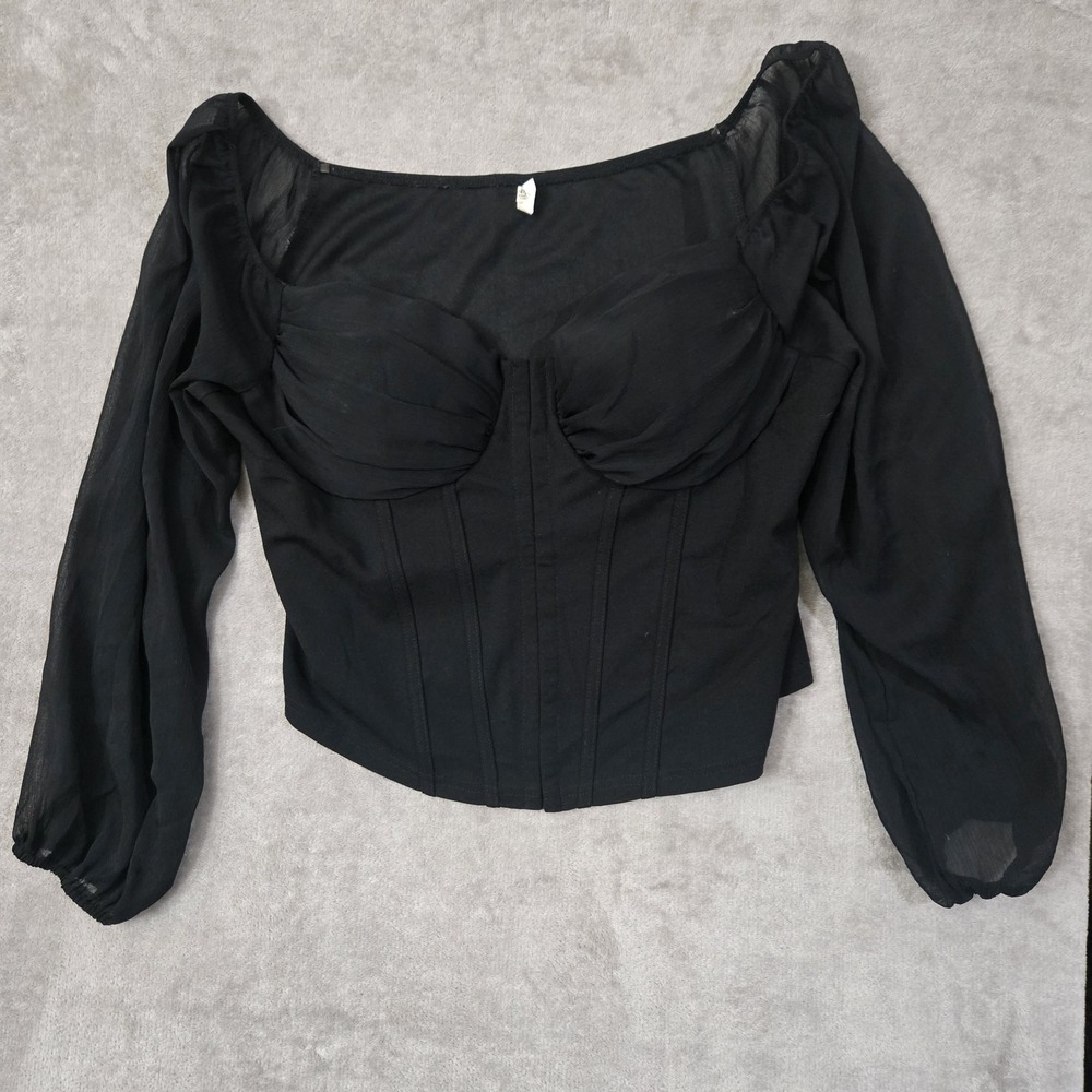Y2k 90s Womens Black  Sheer Babydoll Fairy Grunge Coquette‎ Top 2X Romantic Puff
